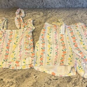 btween Kids Matching Set - White with Orange and Green